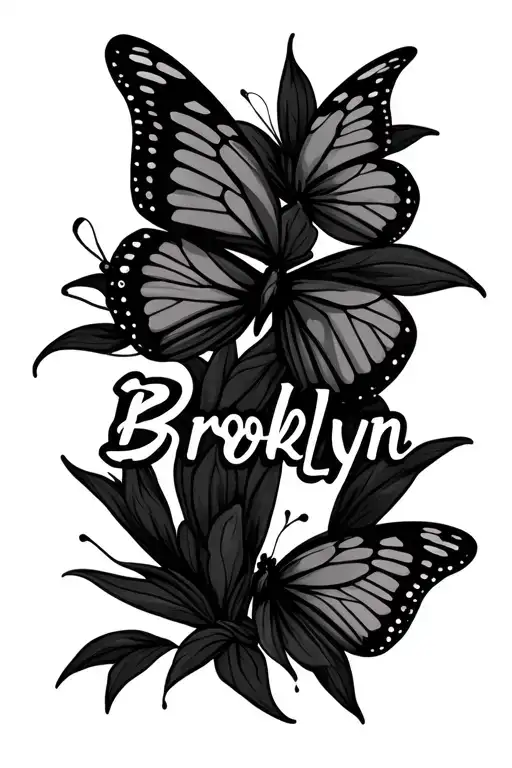name Brooklyn with butterfly  tattoo design idea