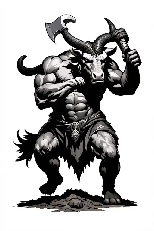 Minotaur hitting the ground with his axe tattoo design idea