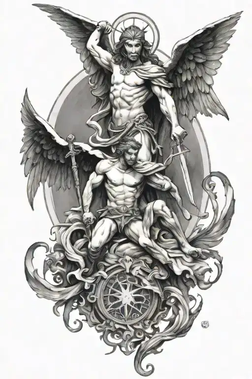 arc angel michael killing lucifer tattoo design idea