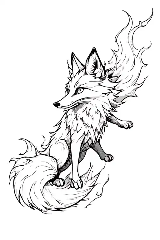 fox with a fiery tail jumping down tattoo design idea