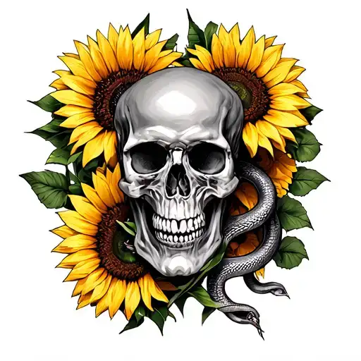 Coverup boss with sunflowers skulls and snakes tattoo design idea