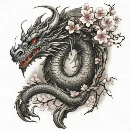 dragon and cherry blossom tree tattoo design idea