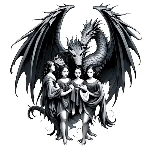 dragon angel family love tattoo design idea