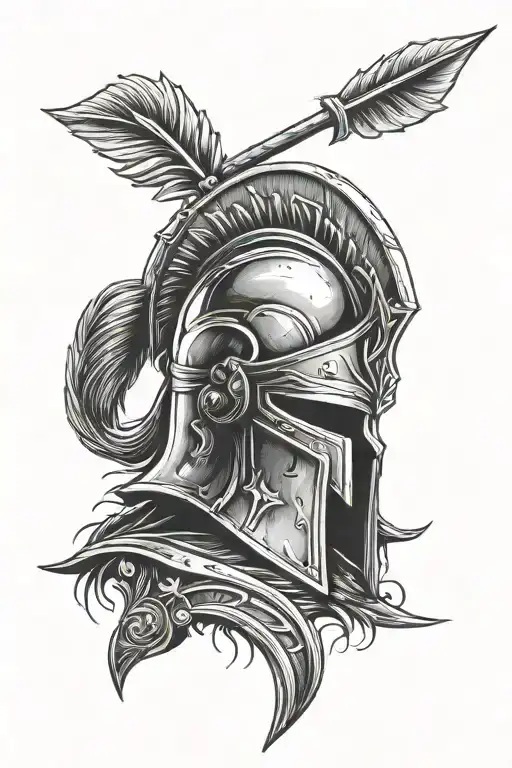 spartan helmet, arrow, astrological sign of libra, sun and lube tattoo design idea