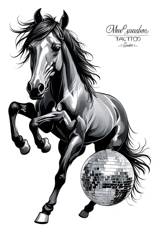 Mirrorball and horse tattoo design idea
