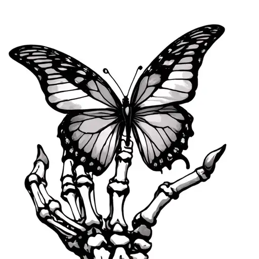 skeleton hand with ring, butterfly on pointer finger (Corpse Bride Emily) tattoo design idea