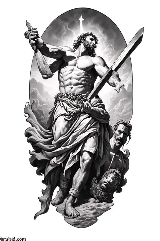 David slaying Goliath sleeve biblical tattoo design idea