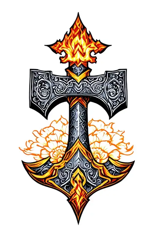 Thor's hammer neck and cathedral ornament like veins made tattoo design idea