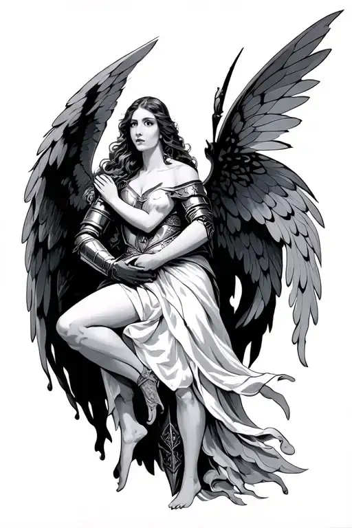 Templar knight Angel in love with a Fairy woman holding tattoo design idea