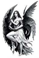 Templar knight Angel in love with a Fairy woman holding tattoo design idea