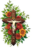 Christian cross with vine, floral, and Hebrew letters for jesus designs intertwined tattoo design idea