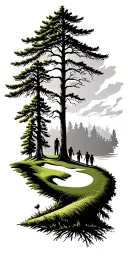 pine forest wrap around tree golf course family tattoo design idea