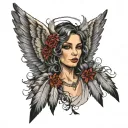 portrait and feathers falling angel wing tattoo design idea