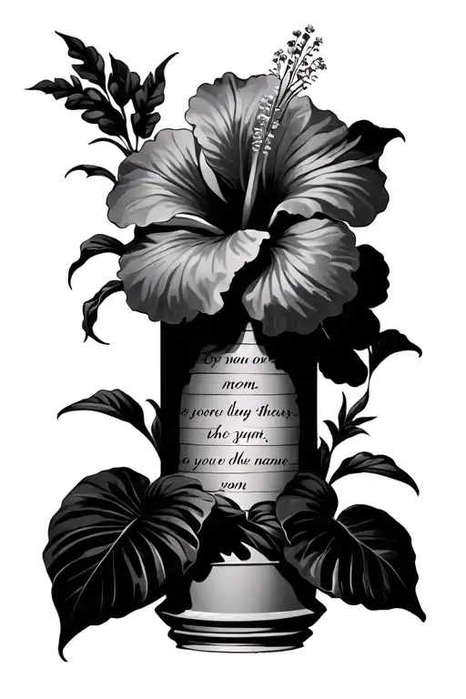 I want it to be on the column with a hibiscus flower a scriptures where there was mom and the first name of my two tattoo design idea
