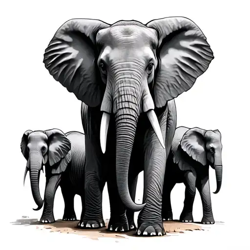 male elephant with 3 smaller elephants walking to the side tattoo design idea