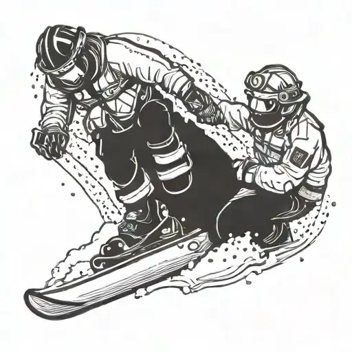 A firefighter heroically rescuing a snowboarder trapped in an avalanche during an offroading adventure tattoo design idea