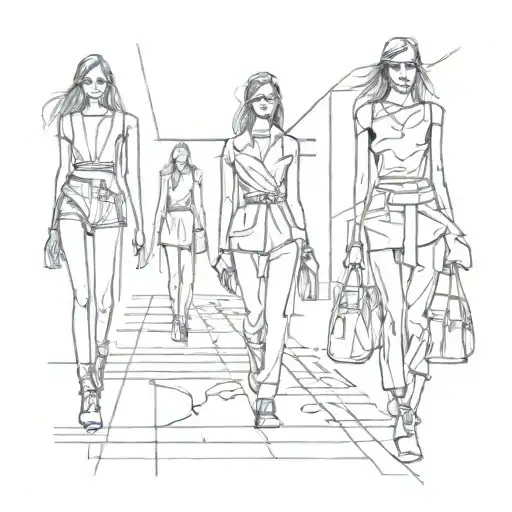 Sketch of a fashion runway with athletic models showcasing Louis Vuitton designs tattoo design idea