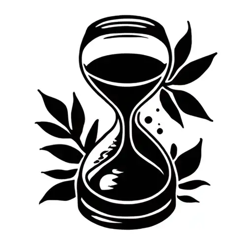 Design a minimalist black hourglass tattoo with fine, simple lines on a white background. All sand gathers at the center tattoo design idea