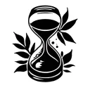 Design a minimalist black hourglass tattoo with fine, simple lines on a white background. All sand gathers at the center tattoo design idea