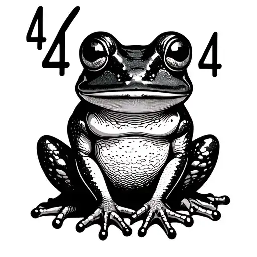 number 444 with frog sitting tattoo design idea