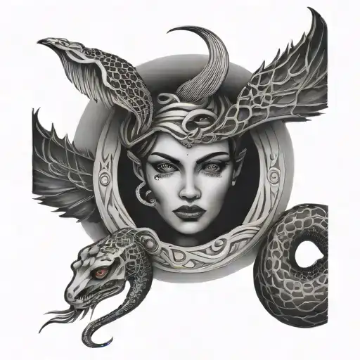lunula, lilith, snake tattoo design idea