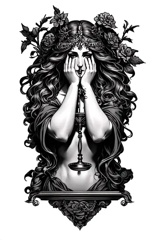lady justice, see no evil, speak no evil hear no evil tattoo design idea