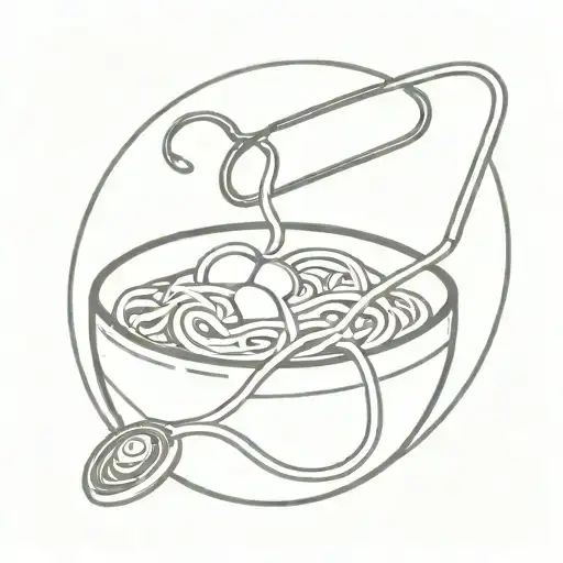 stethoscope forming ramen noodle bowl nestled tattoo design idea