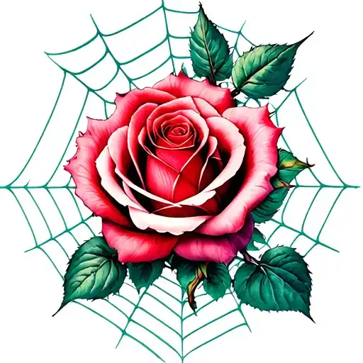 rose and spider web tattoo design idea