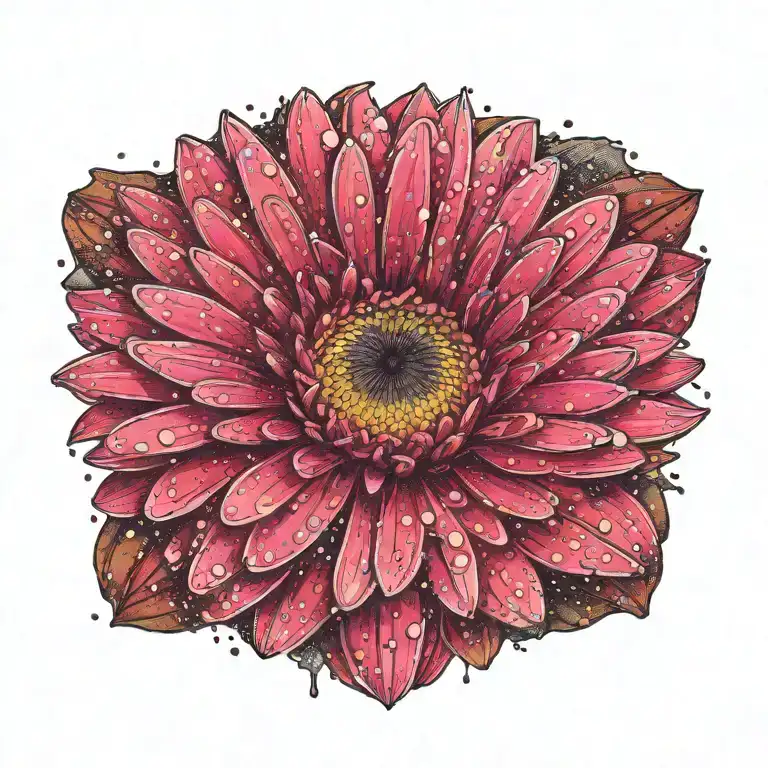 A gerbera flower with paint splatters and a pencil, reflecting the passion for art and creativity tattoo design idea