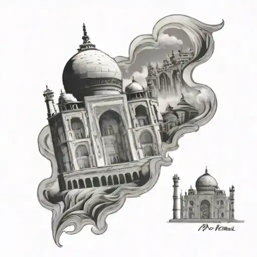 Petra and Taj mahal tattoo design idea