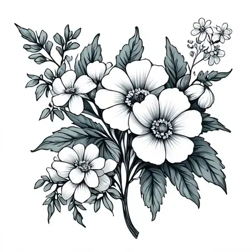 January February may July birth flowers with a forget me not  tattoo design idea