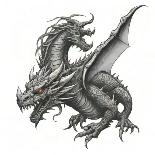 powerful dangerous dragon flying tattoo design idea