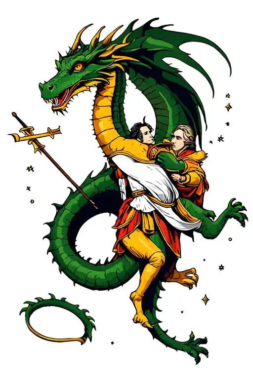 St. George killing the dragon with Sagittarius constellation tattoo design idea