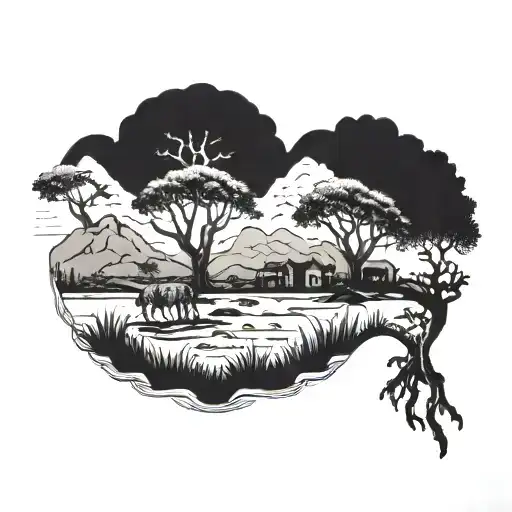safari landscape tattoo design idea