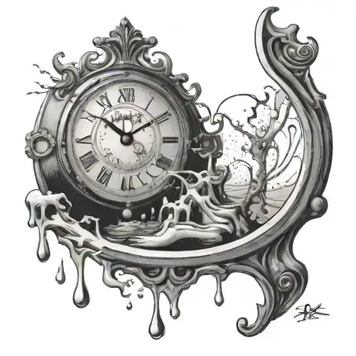 melting clock salvador dali style tattoo design idea