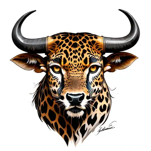 Taurus bull and leopard head tattoo design idea