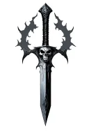 serrated blade, long dark dagger with runes shaded skull head, darkest dungeon, beast, curse tattoo design idea