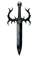 serrated blade, long dark dagger with runes shaded skull head, darkest dungeon, beast, curse tattoo design idea