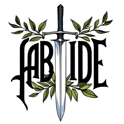 "ABIDE" "ABIDE" sword and olive branch representing tattoo design idea