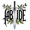 "ABIDE" "ABIDE" sword and olive branch representing tattoo design idea