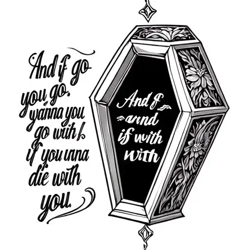coffin saying And if you go, I wanna go with you And if you die, I wanna die with you tattoo design idea
