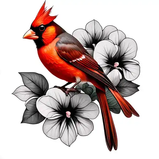 cardinal perched on African violets tattoo design idea