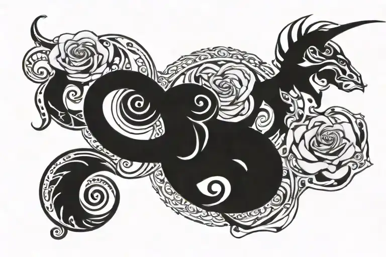 Rose wrapped aries, Capricorn and aquarius  tattoo design idea