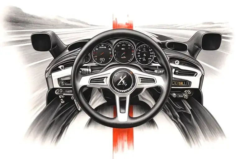 A formula 1 car steering wheel tattoo design idea