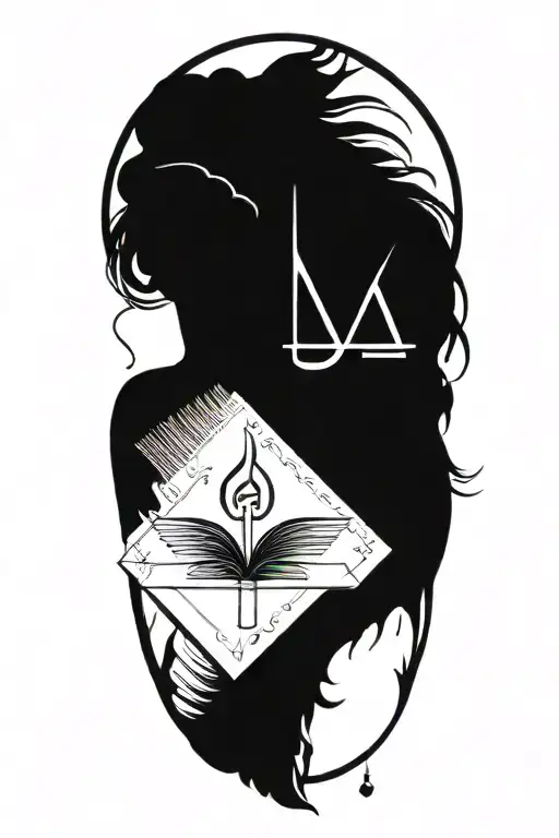 Incorporate a quill pen, book and musical notes intertwined with Buddhist symbols tattoo design idea