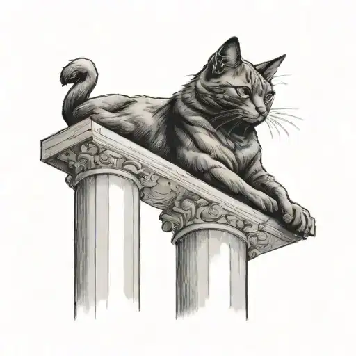 Roman pillar with black cat laying on top tattoo design idea