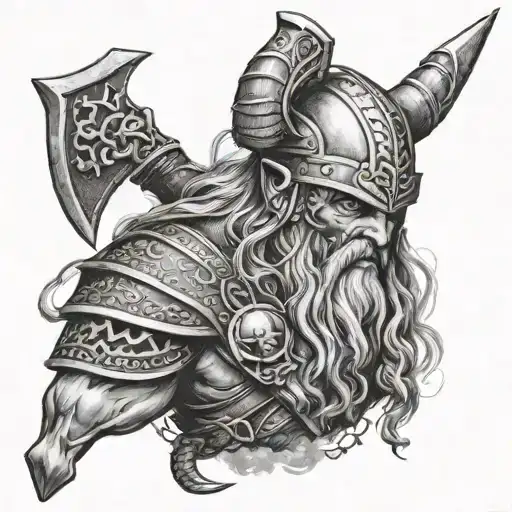Viking with axe and skull   tattoo design idea