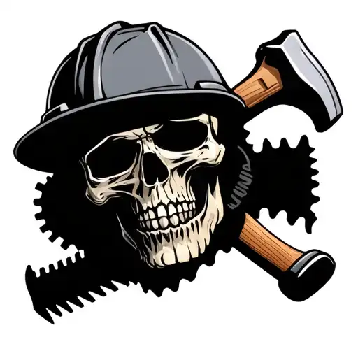 saw hammer hard hat skull wearing tattoo design idea