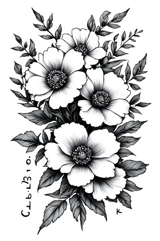 birth flower feb march april november december, invlude the qord live and the initial d m k a h a k  tattoo design idea