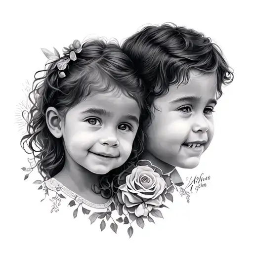 Face of son and daughter tattoo design idea